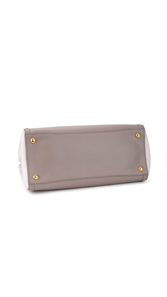 Prada Galleria Double Zip Tote i Grå og Hvit Saffiano-skinn