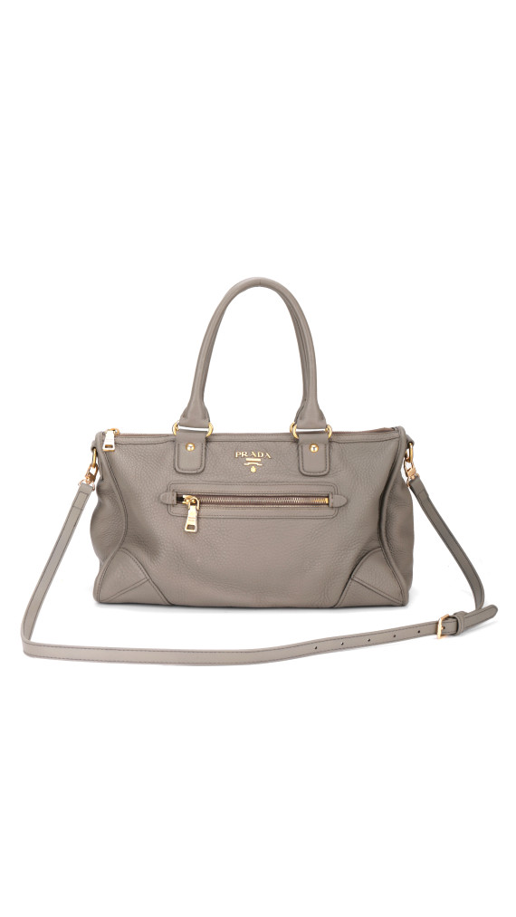 Prada Vitello Leather Shoulder Bag i Grå