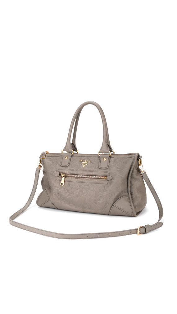Prada Vitello Leather Shoulder Bag i Grå