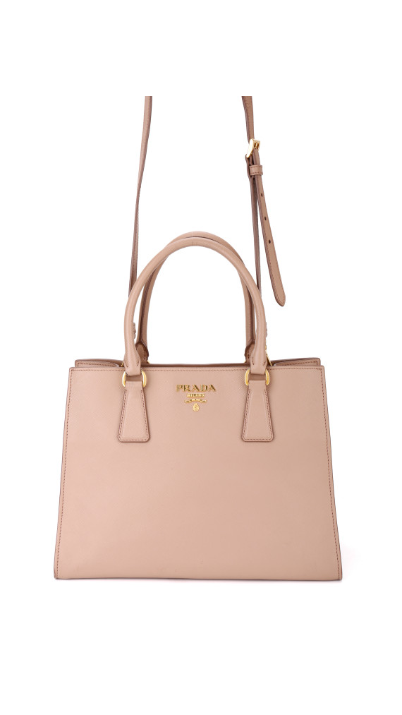 Prada Double Tote Bag i Peachy/Beige – Saffiano Skinn