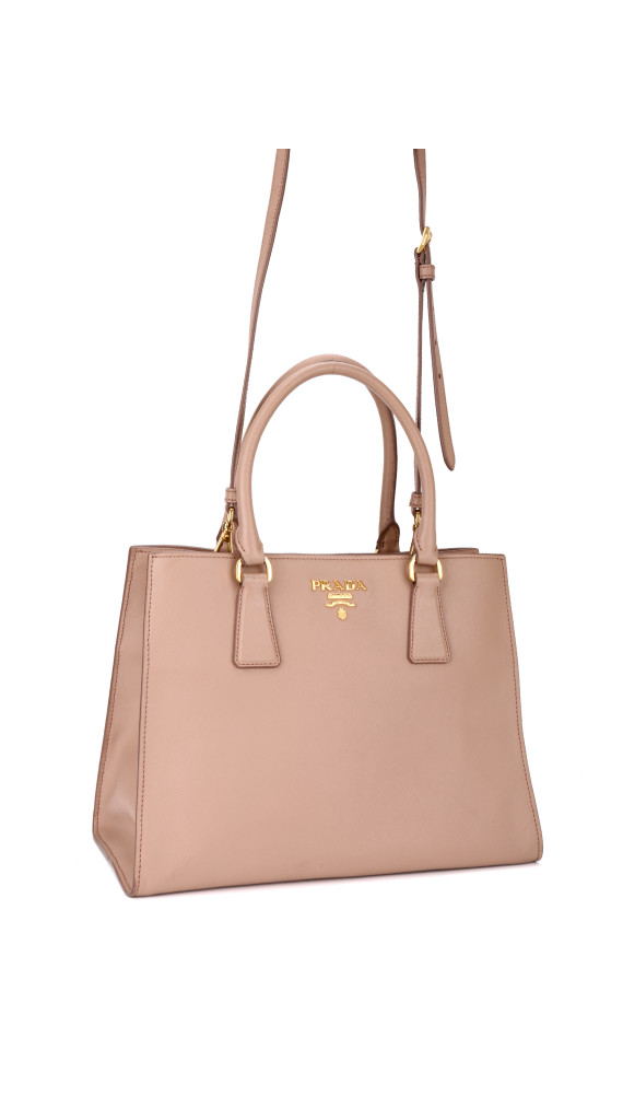 Prada Double Tote Bag i Peachy/Beige – Saffiano Skinn