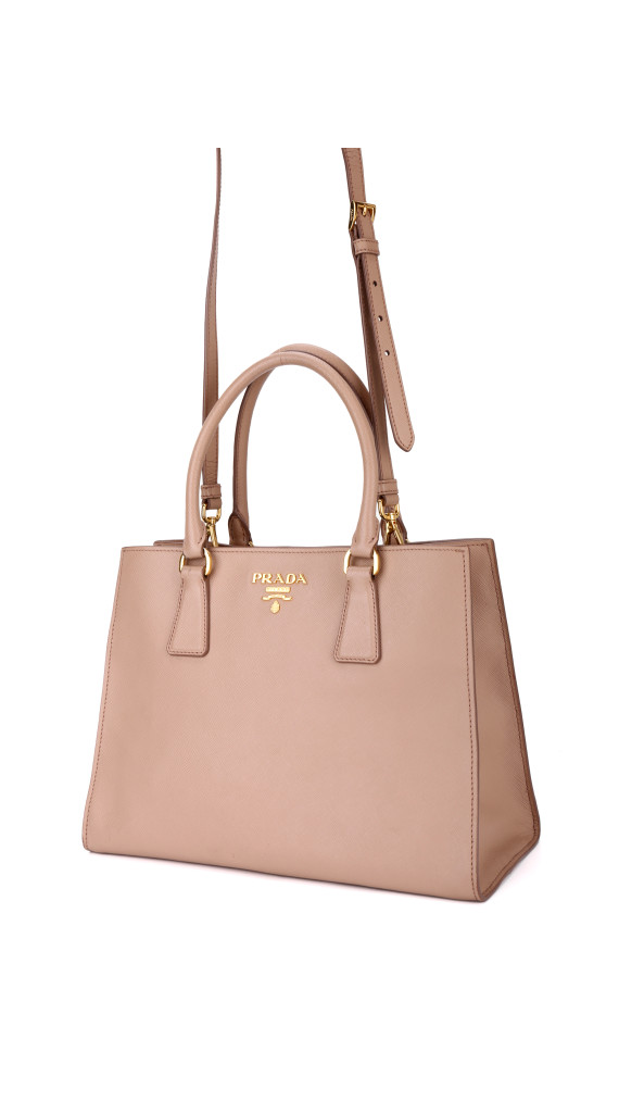 Prada Double Tote Bag i Peachy/Beige – Saffiano Skinn