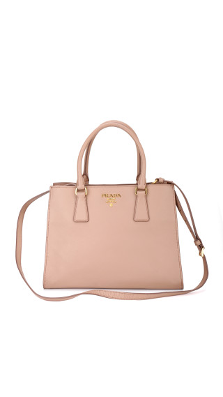 Prada Double Tote Bag i Peachy/Beige – Saffiano Skinn