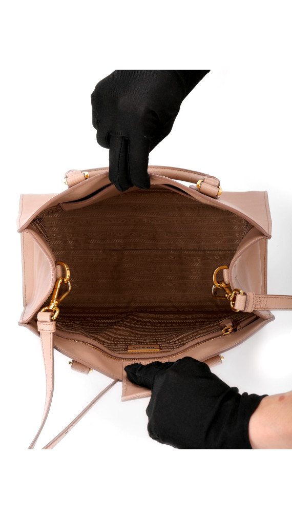 Prada Double Tote Bag i Peachy/Beige – Saffiano Skinn