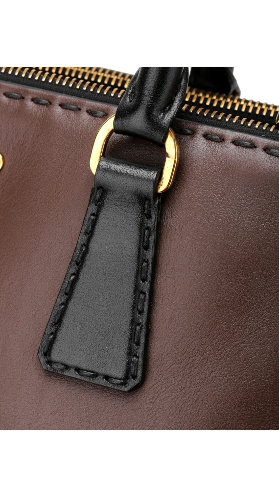 Prada Double Tote Bag i To-farget Skinn – Brun og Sort