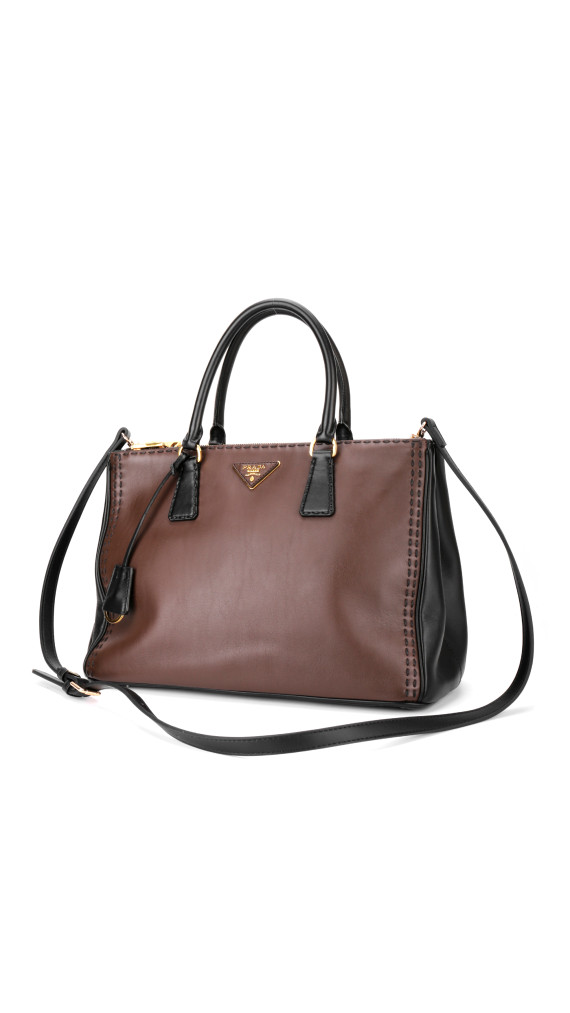 Prada Double Tote Bag i To-farget Skinn – Brun og Sort
