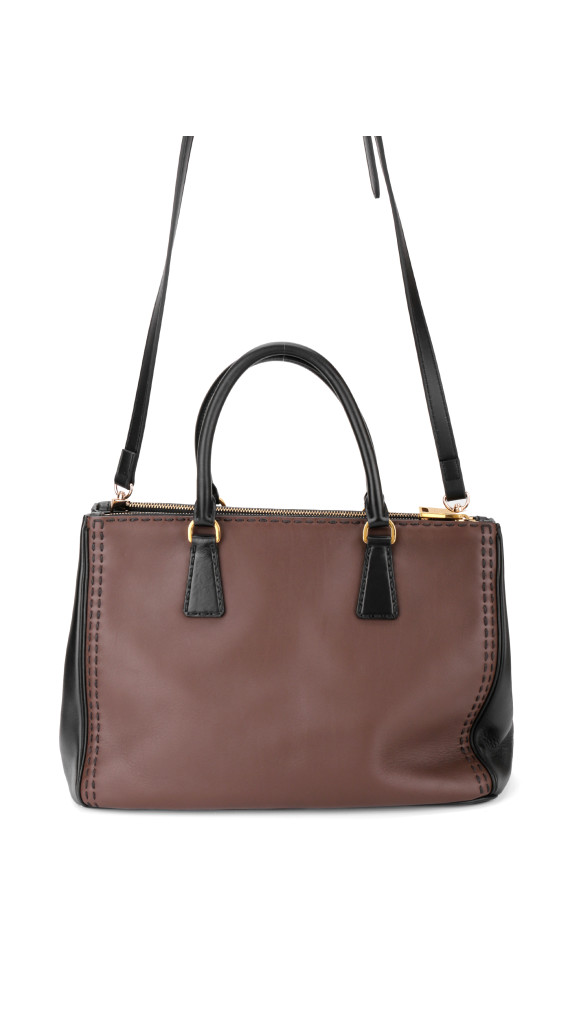 Prada Double Tote Bag i To-farget Skinn – Brun og Sort