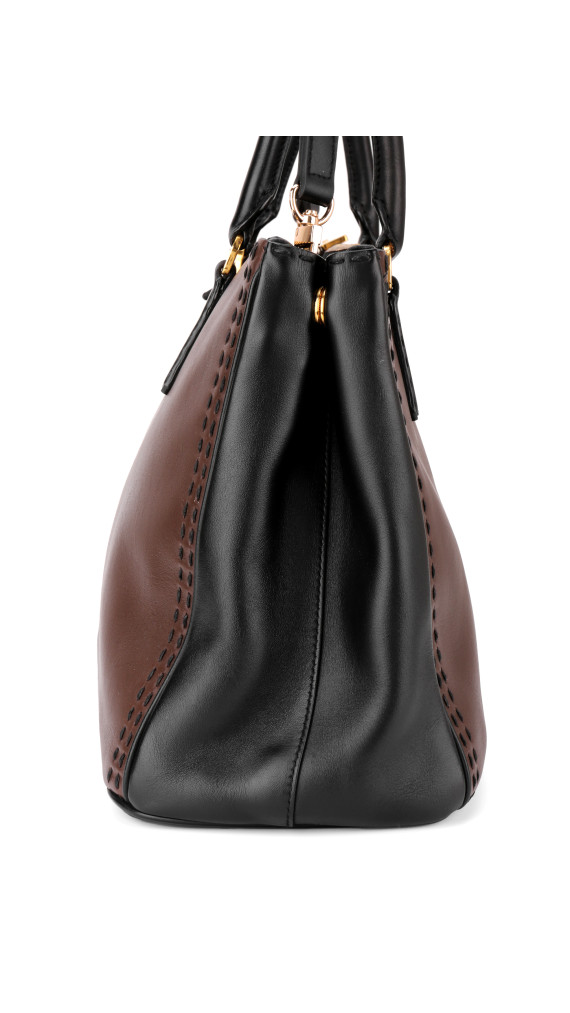 Prada Double Tote Bag i To-farget Skinn – Brun og Sort