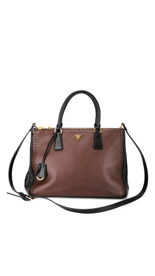 Prada Double Tote Bag i To-farget Skinn – Brun og Sort