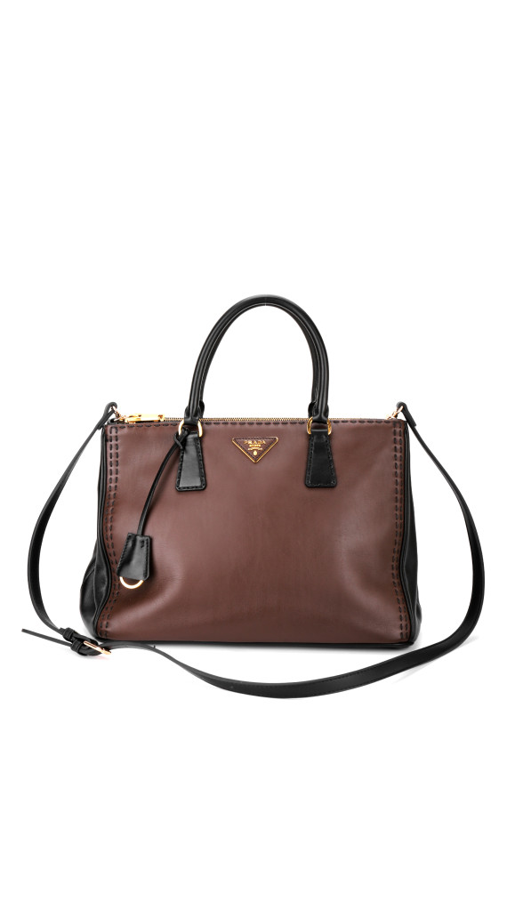 Prada Double Tote Bag i To-farget Skinn – Brun og Sort