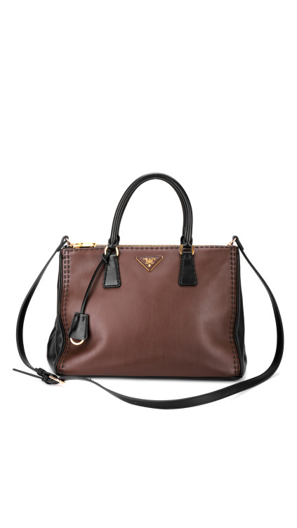 Prada Double Tote Bag i To-farget Skinn – Brun og Sort