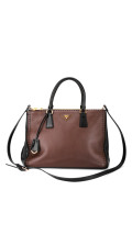 Prada Double Tote Bag i To-farget Skinn – Brun og Sort