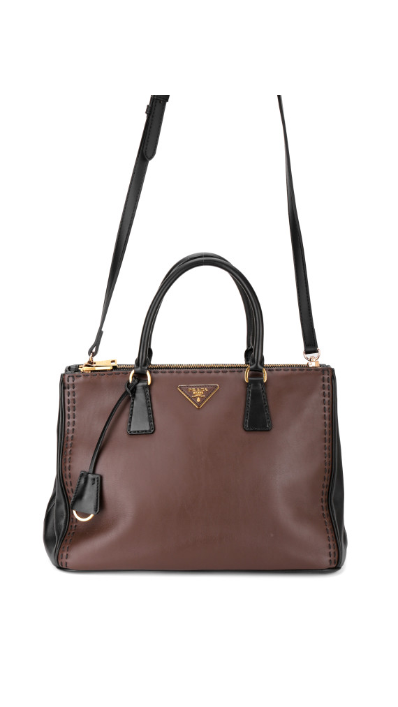 Prada Double Tote Bag i To-farget Skinn – Brun og Sort