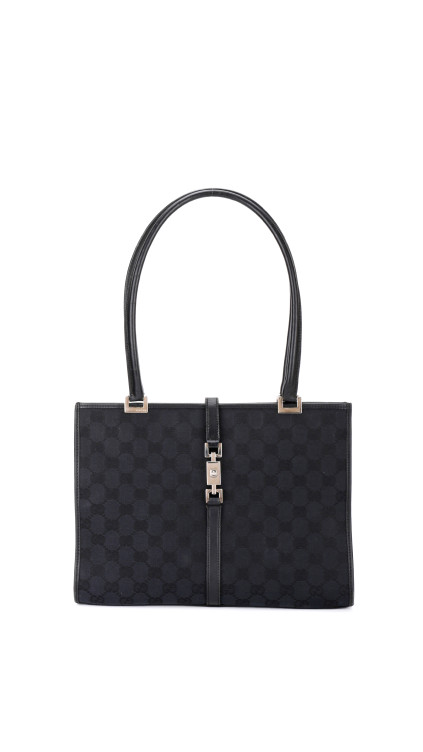 Gucci GG Supreme Canvas Tote med Web-lås – Svart