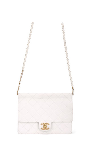 Chanel Small Flap Bag Imitation Pearls Leather Hvit