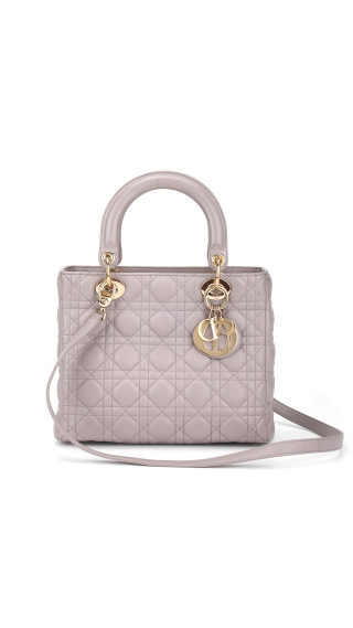 Christian Dior Lady Dior Medium Bag i Lys Grå Cannage Lammeskinn