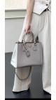 Prada Galleria Double Zip Tote i Grå og Hvit Saffiano-skinn