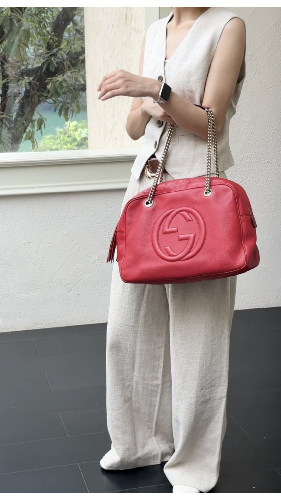 Gucci Soho Disco Tote i Rødt Skinn med Kjettinghåndtak