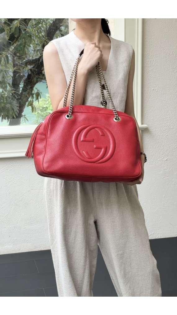Gucci Soho Disco Tote i Rødt Skinn med Kjettinghåndtak