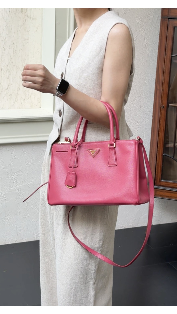 Prada Galleria Double Zip Saffiano Lux Tote Pink