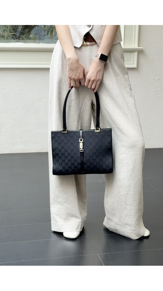 Gucci GG Supreme Canvas Tote med Web-lås – Svart