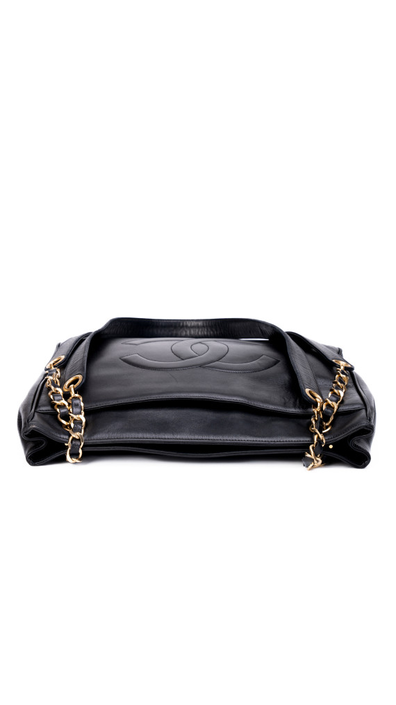 Chanel Vintage Tote Bag i Sort Skinn med Gullkjetting
