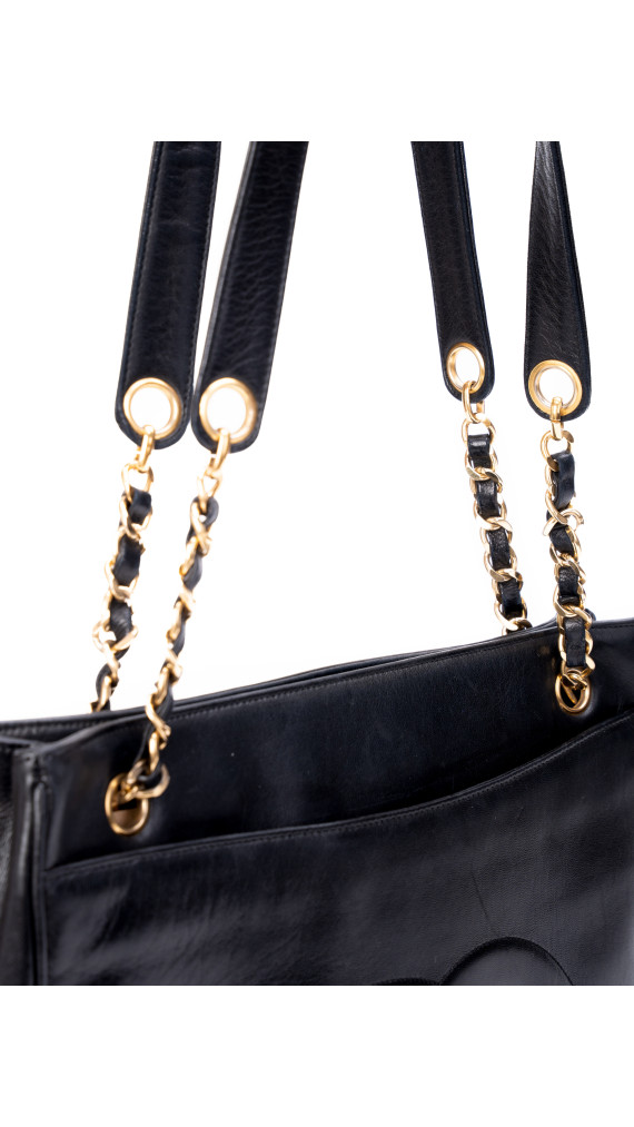 Chanel Vintage Tote Bag i Sort Skinn med Gullkjetting