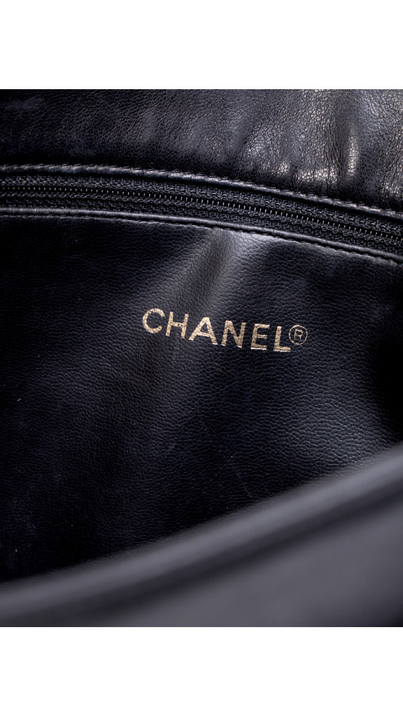 Chanel Vintage Tote Bag i Sort Skinn med Gullkjetting