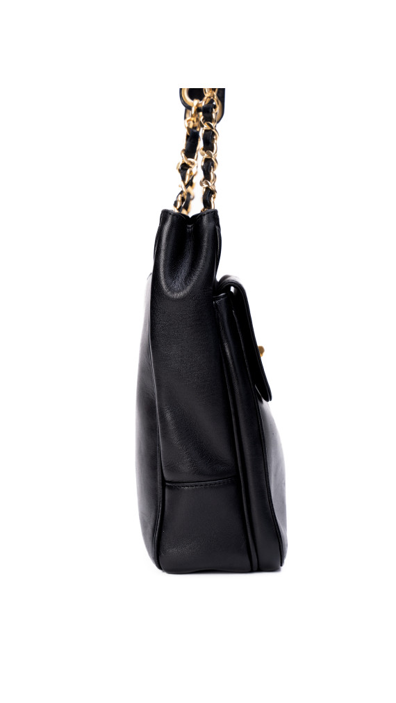 Chanel Vintage Tote Bag i Sort Skinn med Gullkjetting
