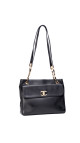 Chanel Vintage Tote Bag i Sort Skinn med Gullkjetting