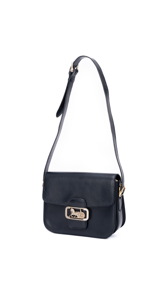 Vintage Céline Skulderveske med Gullspenne – Mørkeblå Kalveskinn