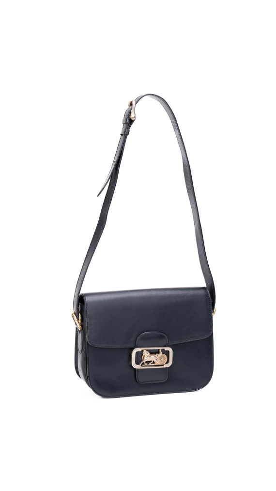 Vintage Céline Skulderveske med Gullspenne – Mørkeblå Kalveskinn