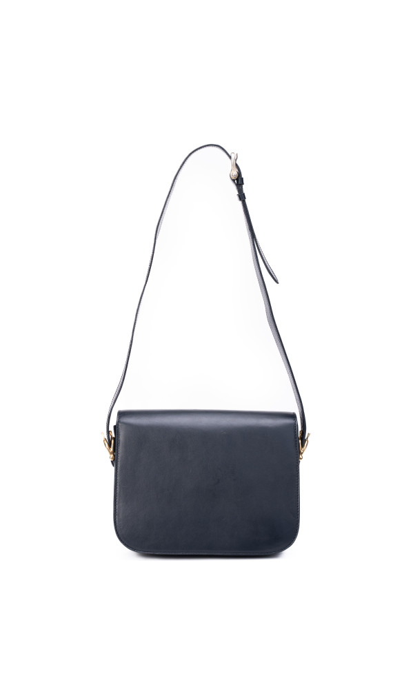 Vintage Céline Skulderveske med Gullspenne – Mørkeblå Kalveskinn