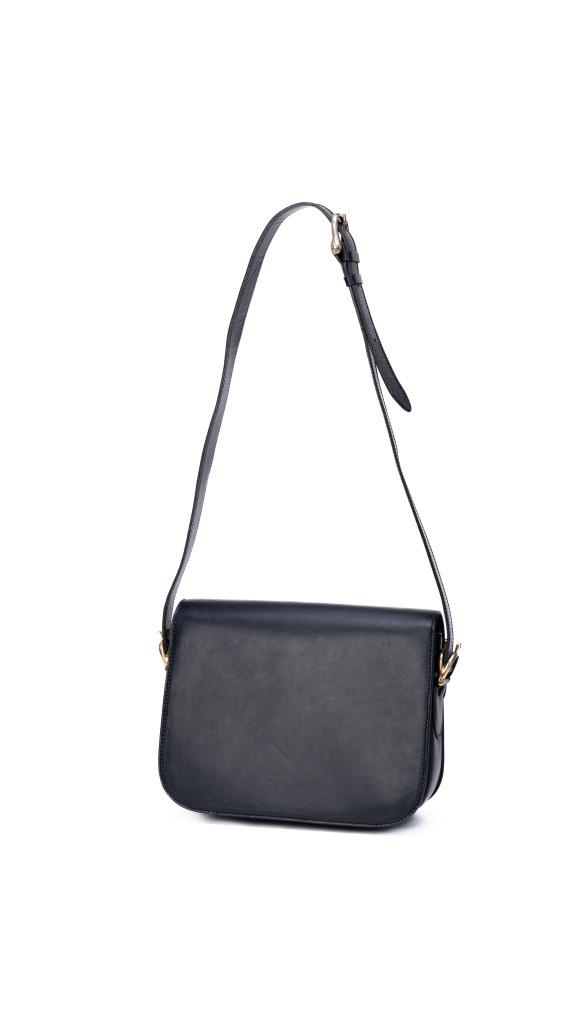 Vintage Céline Skulderveske med Gullspenne – Mørkeblå Kalveskinn
