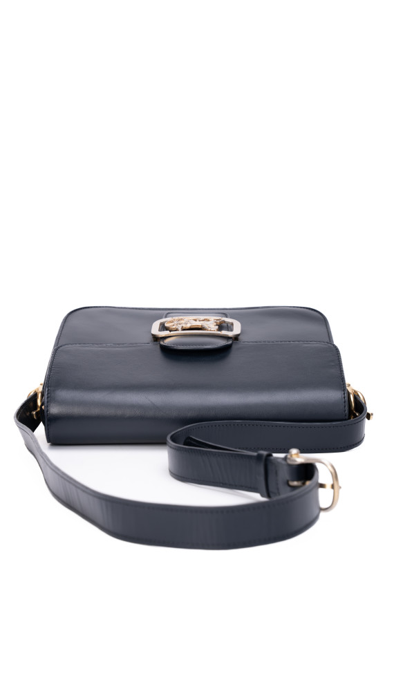 Vintage Céline Skulderveske med Gullspenne – Mørkeblå Kalveskinn
