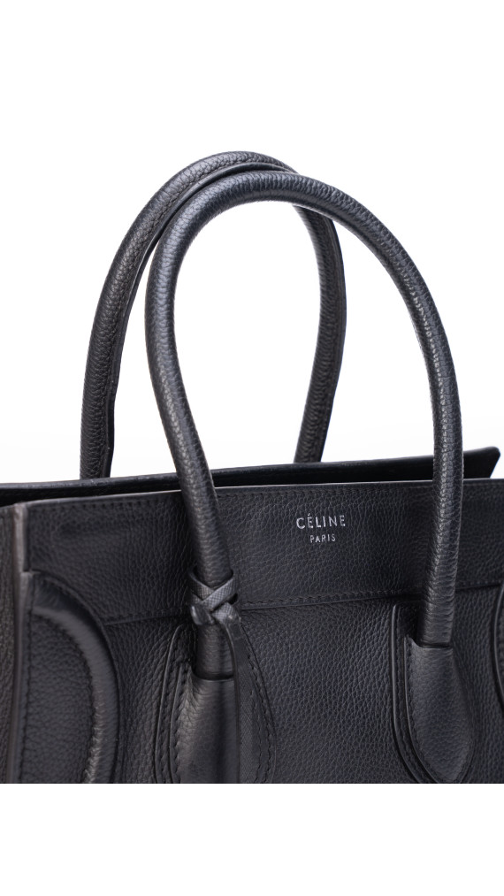 Celine Luggage Tote Handbag Size Micro (Medium) i Sort Skinn