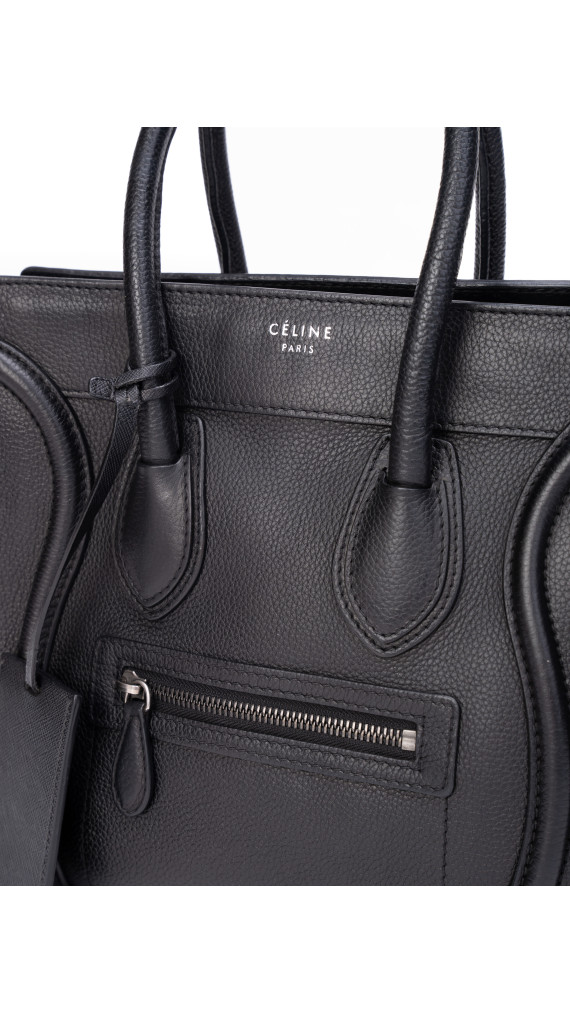Celine Luggage Tote Handbag Size Micro (Medium) i Sort Skinn