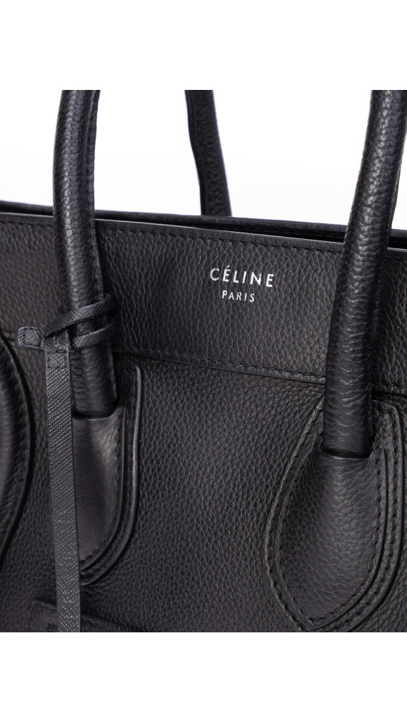Celine Luggage Tote Handbag Size Micro (Medium) i Sort Skinn
