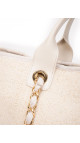 CHANEL Deauville Tote i Beige Lerret med Kjettinghåndtak