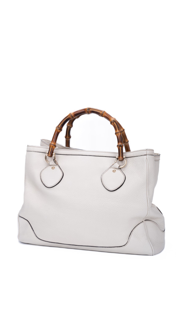 Gucci Bamboo Handle Tote i kremfarget skinn