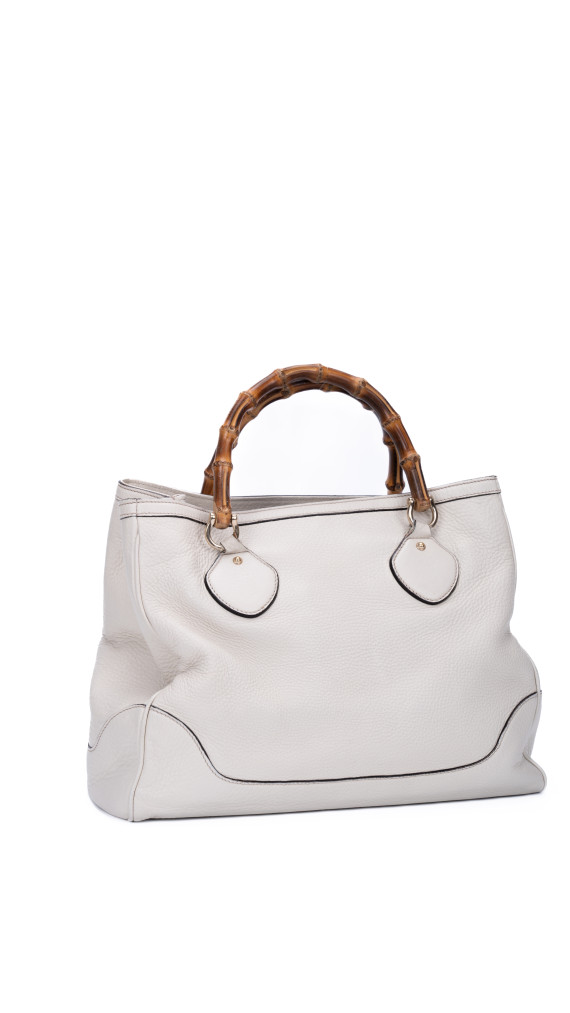 Gucci Bamboo Handle Tote i kremfarget skinn