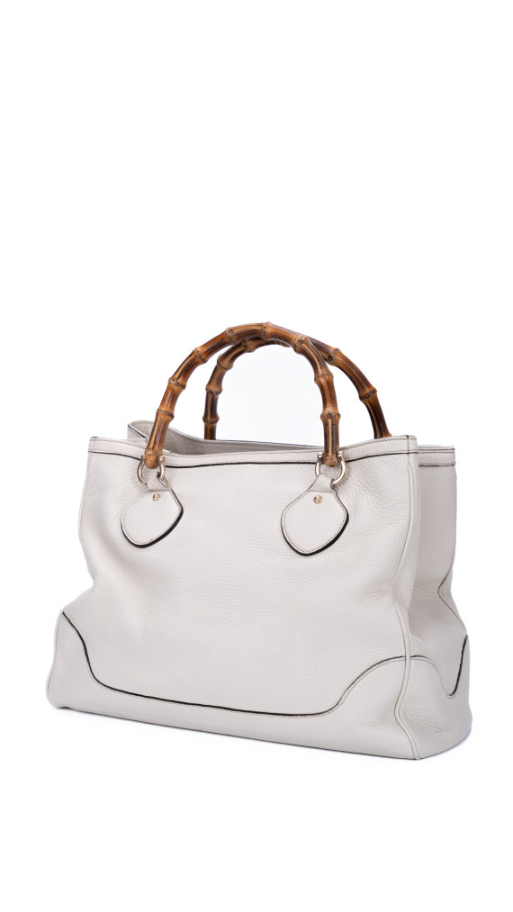 Gucci Bamboo Handle Tote i kremfarget skinn