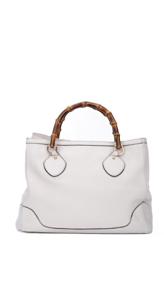 Gucci Bamboo Handle Tote i kremfarget skinn