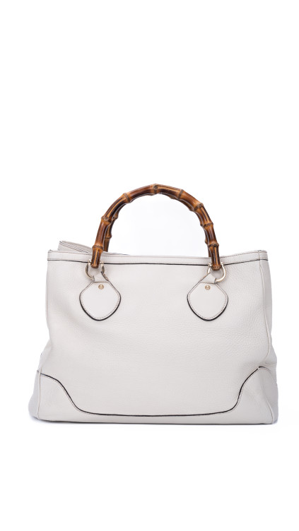 Gucci Bamboo Handle Tote i kremfarget skinn