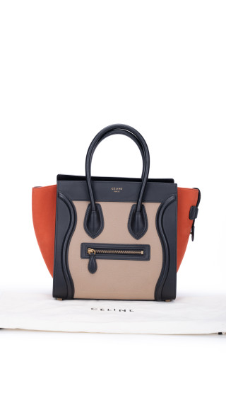 Celine Luggage Tote Bag i Canvas og Skinn – Tricolor