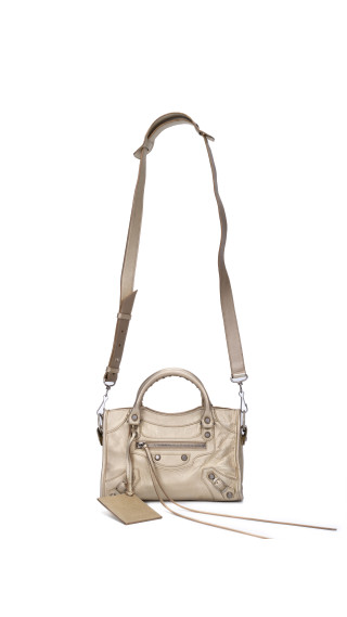 Balenciaga Mini City Bag i metallisk beige skinn