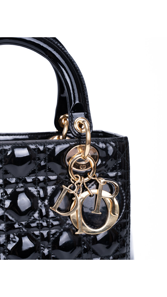 Christian Dior Lady Dior i Patent Skinn Veske – Svart