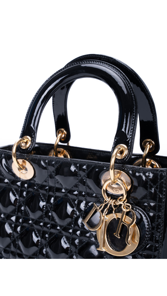 Christian Dior Lady Dior i Patent Skinn Veske – Svart