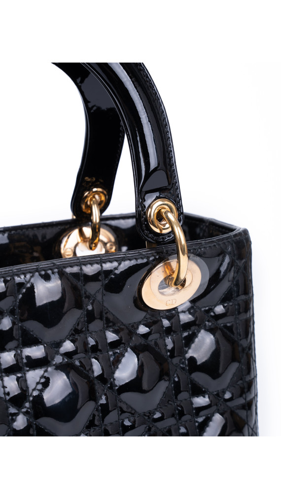 Christian Dior Lady Dior i Patent Skinn Veske – Svart