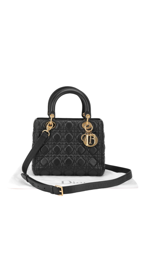 Lady Dior Medium Bag i Sort Lammeskinn med Gull-detaljer